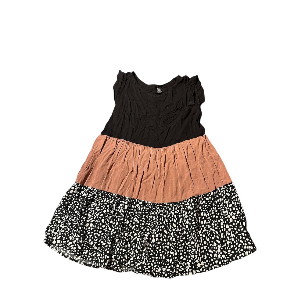 Seasty Tiered Midi Dress Black‎ Rose Spot Print Short Sleeve Casual Womens S